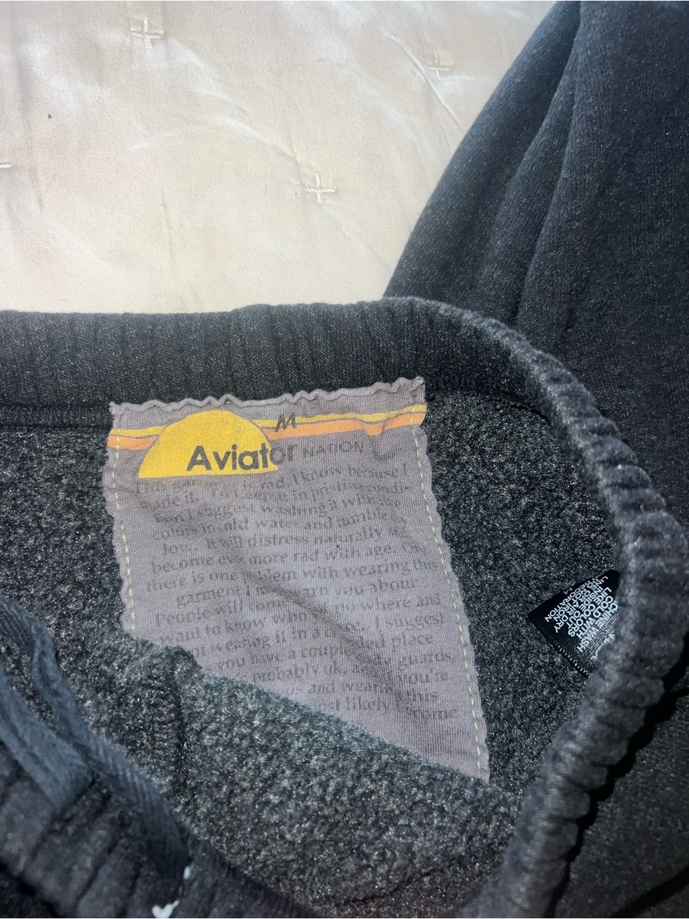 Aviator Nation Black Hoodie & Sweatpants Set with White Checkerboard Size Medium - Picture 7 of 7